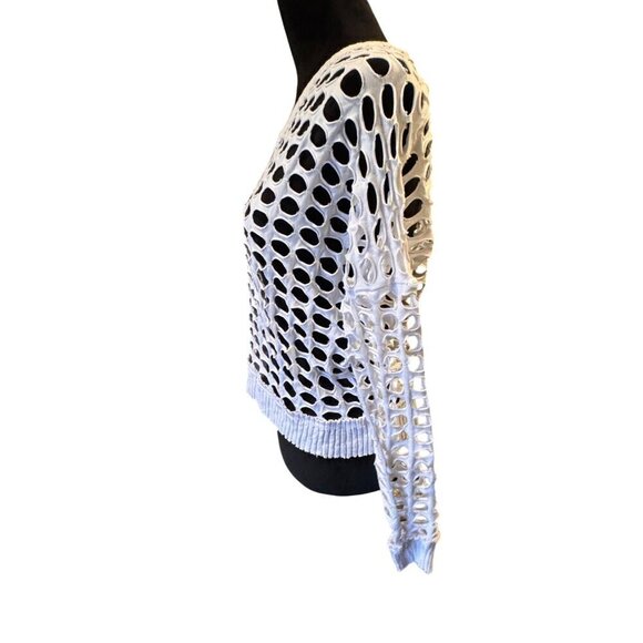 Pete Collection Open Weave White Long Sleeve Knit Sweater Top Women's Size XS - Picture 2 of 9